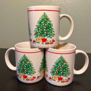 Set of 3 Vintage HIMARK Holiday Christmas Tree & Teddy Bear Ceramic Coffee Mugs